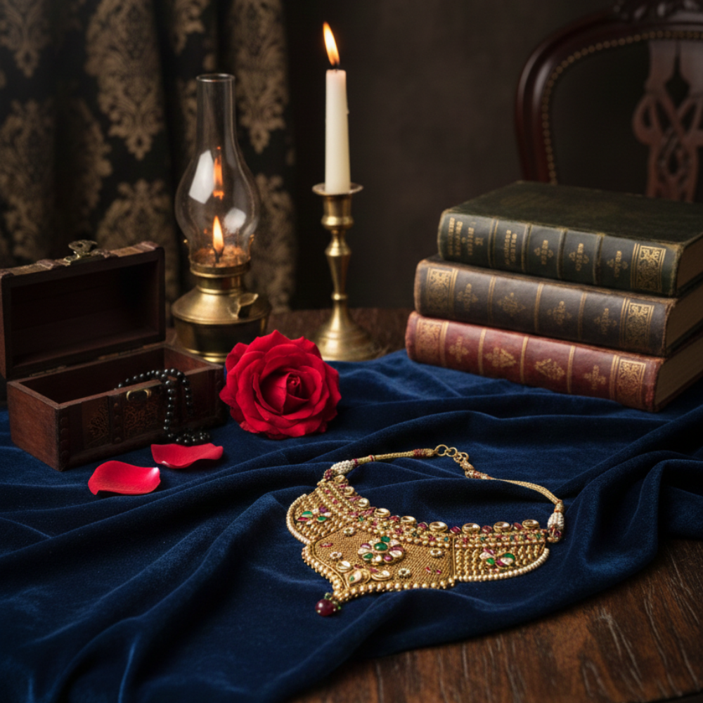 Gold Plated Choker Necklace With Peach Stones White