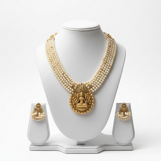 Pearl Close Neck Choker With Lakshmi Dollar