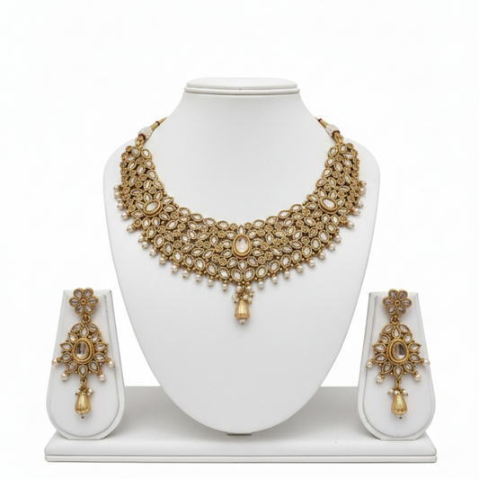 Choker Necklace With Peach Stones & White Pearls