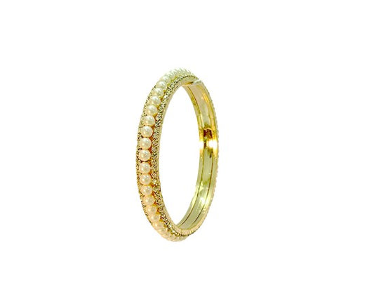Gold Plated Pearl Bangles With White Stones