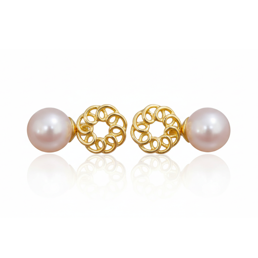 Swirls Circle with Hanging Pearls Studs