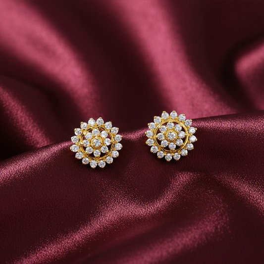 Flower Pattern White Stones Studs