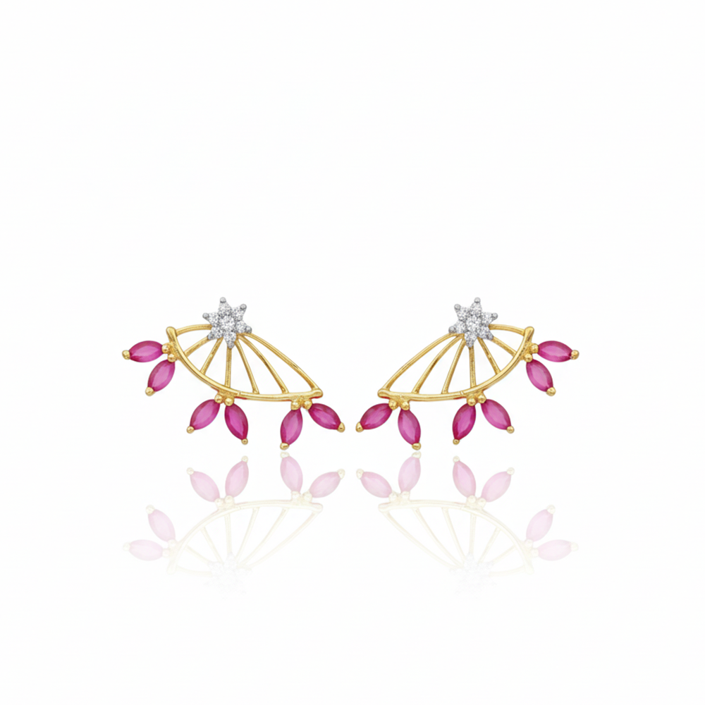 Golden Ear Cuff With Pink Stones & White Flower