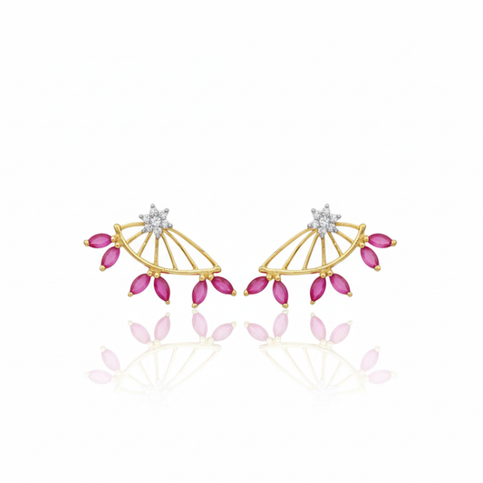 Golden Ear Cuff With Pink Stones & White Flower
