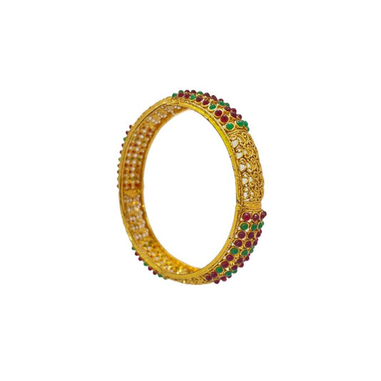 Gold Plated Bangles With Green & Red Stones