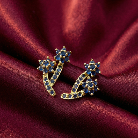 Double Flower Blue Stones Studs