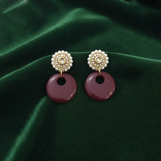 Beautiful Pearls Stud with Maroon Hanging