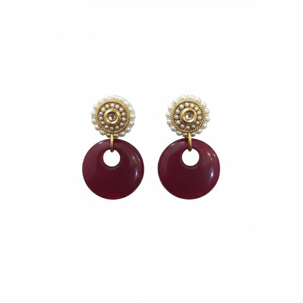 Beautiful Pearls Stud with Maroon Hanging