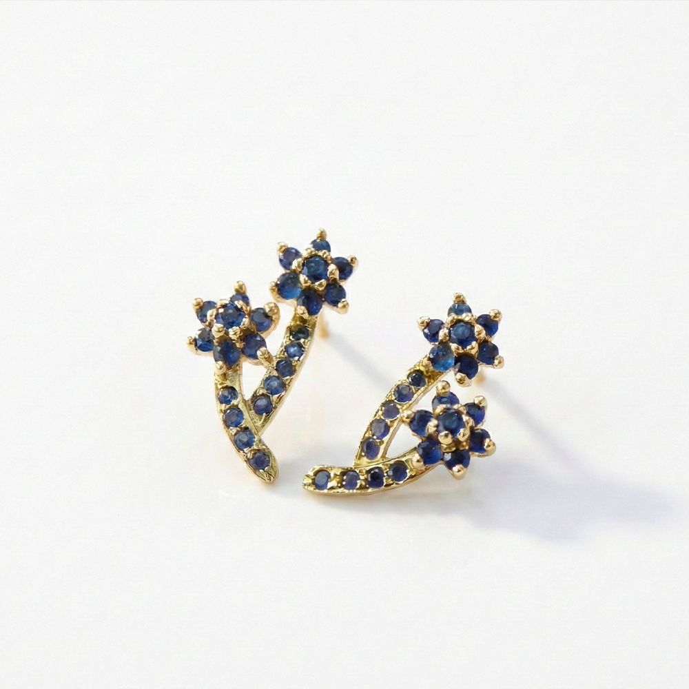 Double Flower Blue Stones Studs