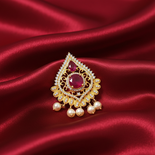 White and Pink Stone and White Pearls Pendant