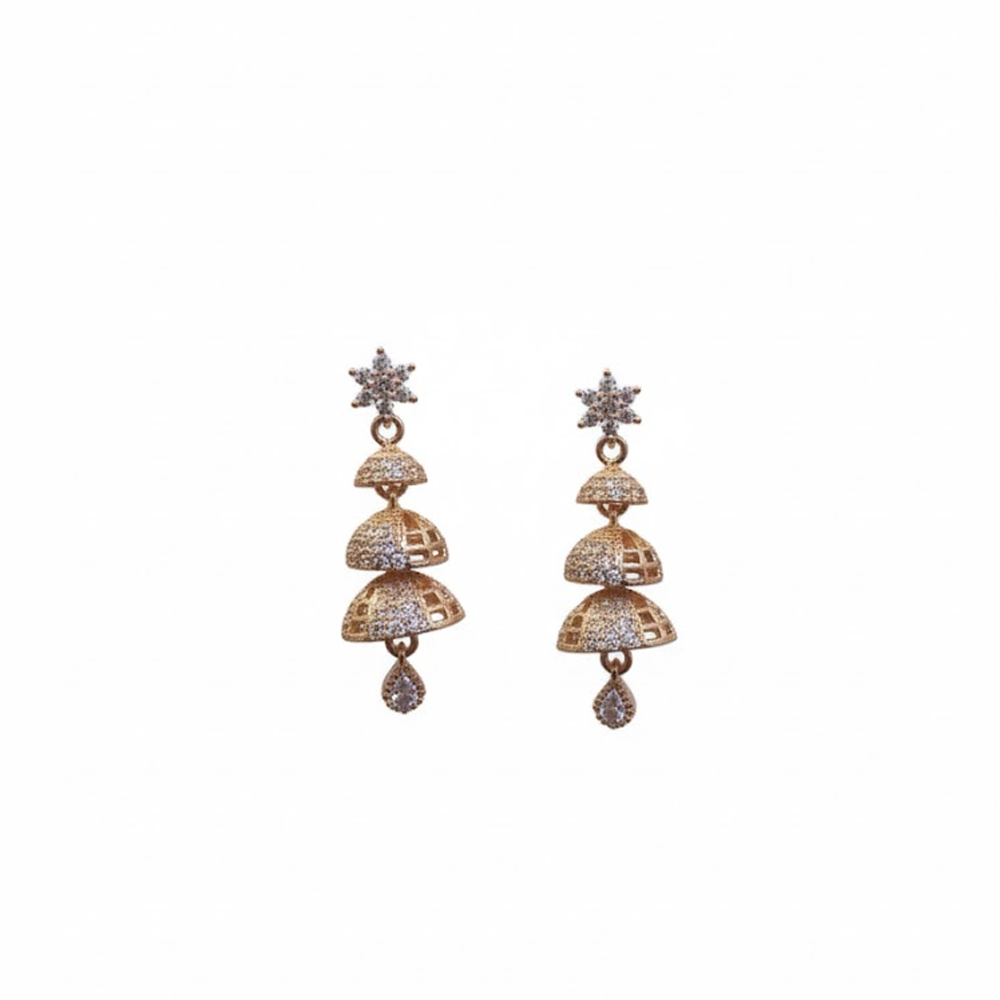 Triple Jhumka White Stones Umbrella Pattern