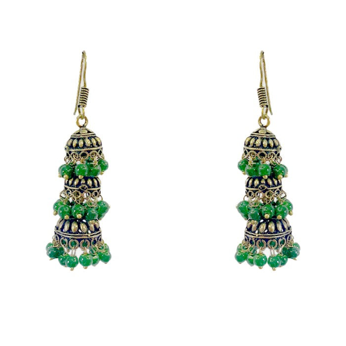 Oxidised Jhumkas with beads