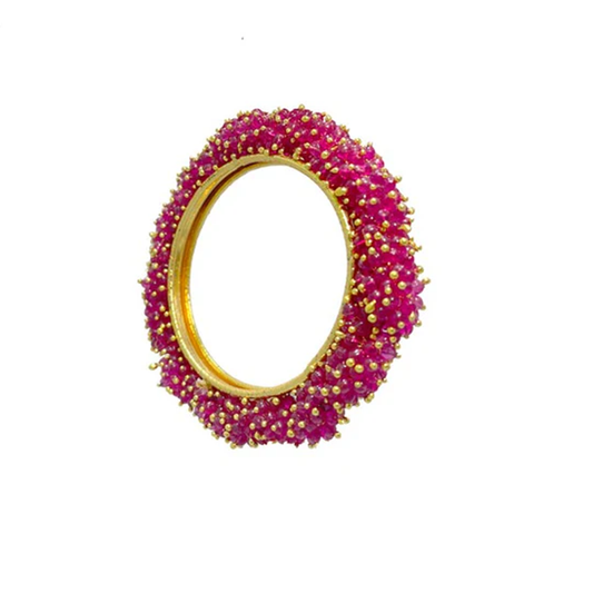 Gold Plated Bangles With Pink Beads