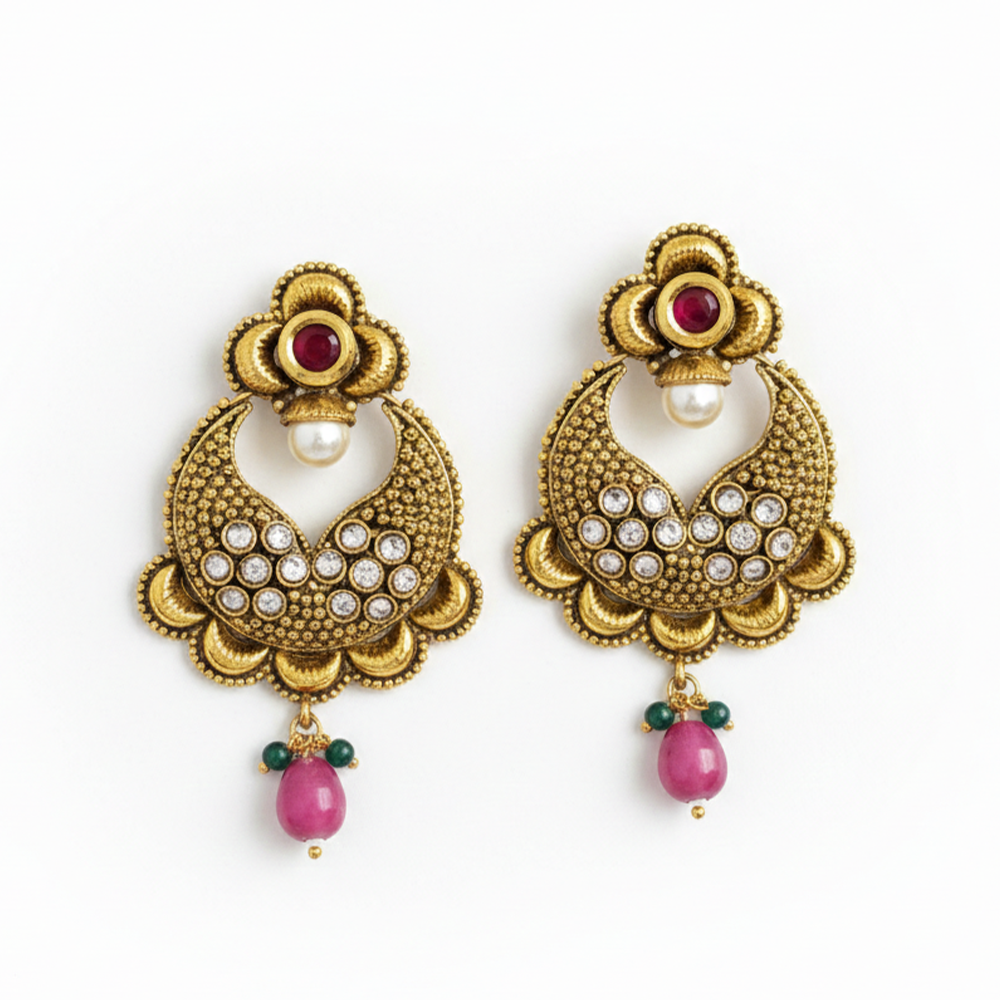 Hanging Purple Bead Antique Model Chandbali