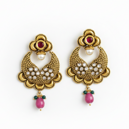 Hanging Purple Bead Antique Model Chandbali
