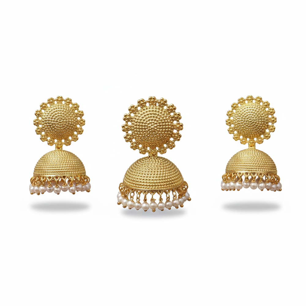 Jhumka Pendant Set with White Pearls Hangings