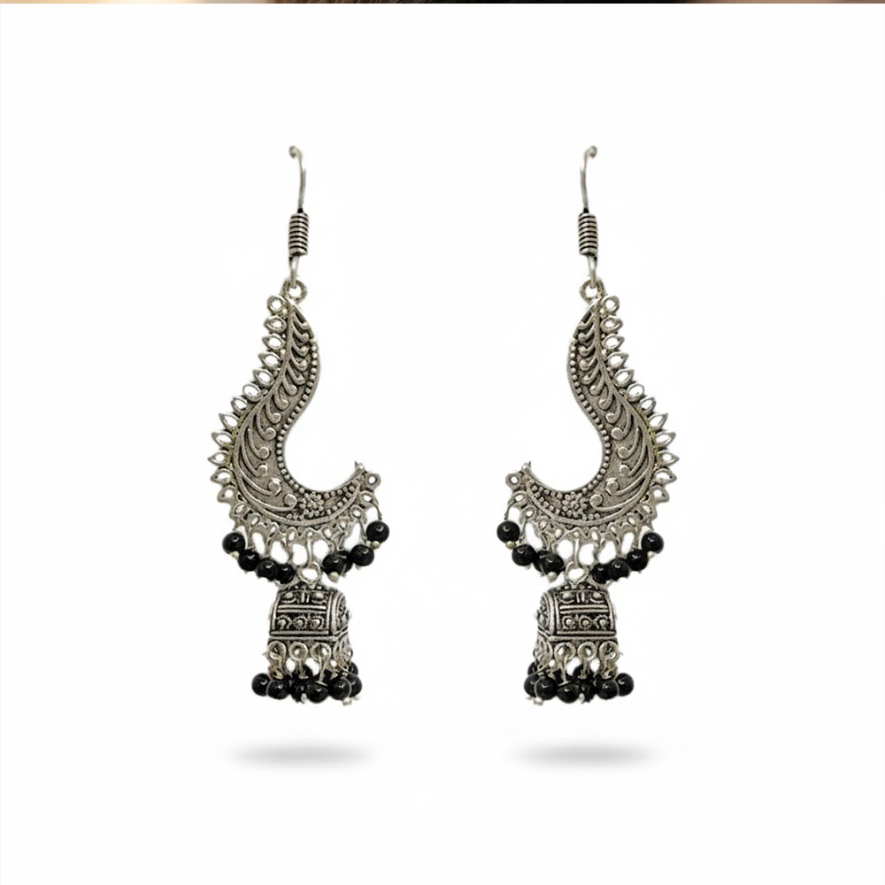 Oxidised Swirl Pattern Box Jhumka Hangings