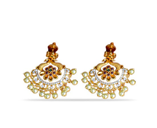 Jhumkas with white stone and pearls