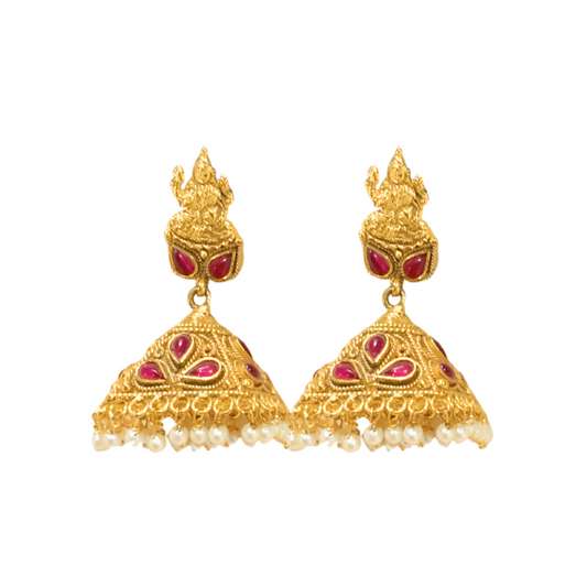 Gold plated jhumka With white pearl