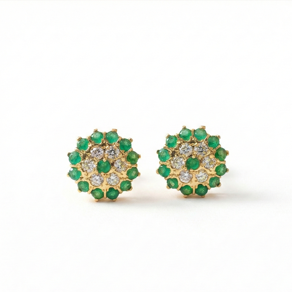 Green and White Stones Flower Pattern Studs