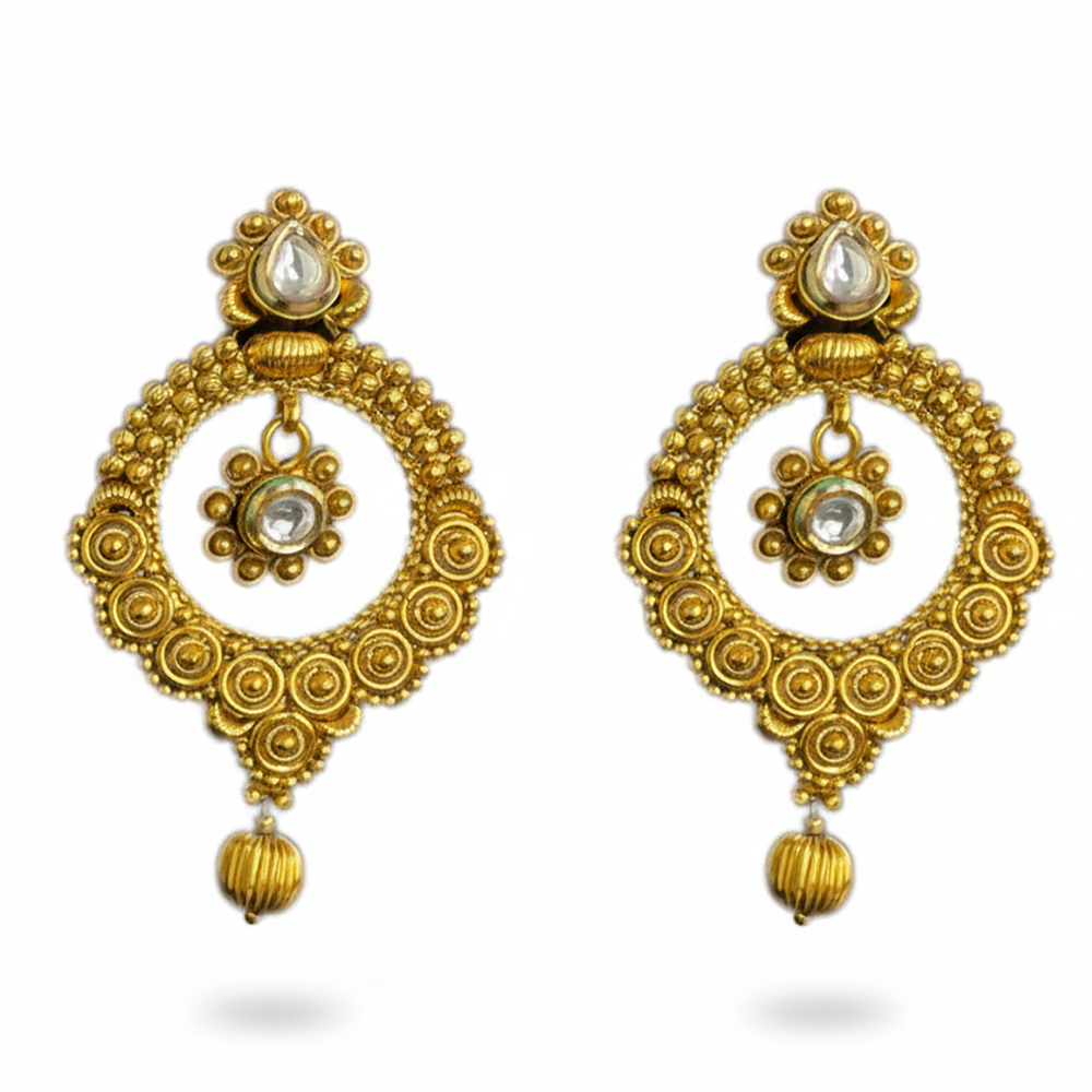 Antique Golden Drops Flower Pattern Chandbali