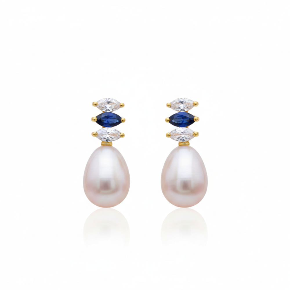 Pearl Drop With Blue and White stones