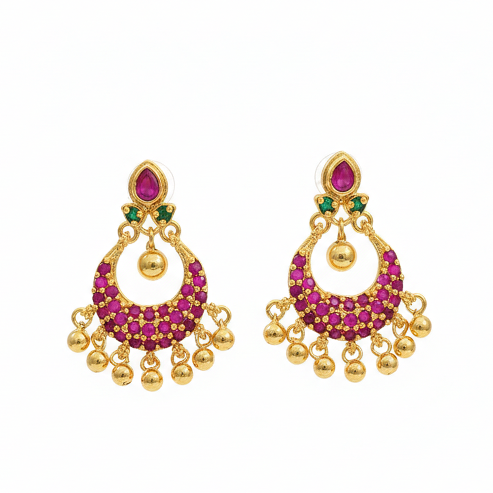 Pink Stone Hanging Beads Chandbali