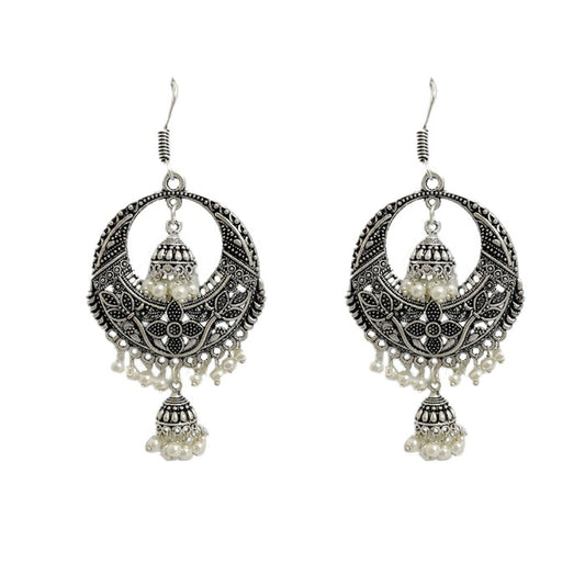 Oxidised round jhumkas with beads