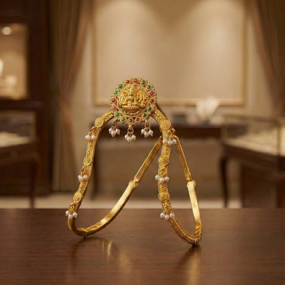 Arm Jewellery Round Lakshmi Design with White Pearls Vanki