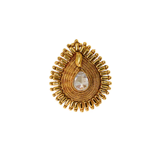 Thilagam Pattern Finger Ring with a White Stone