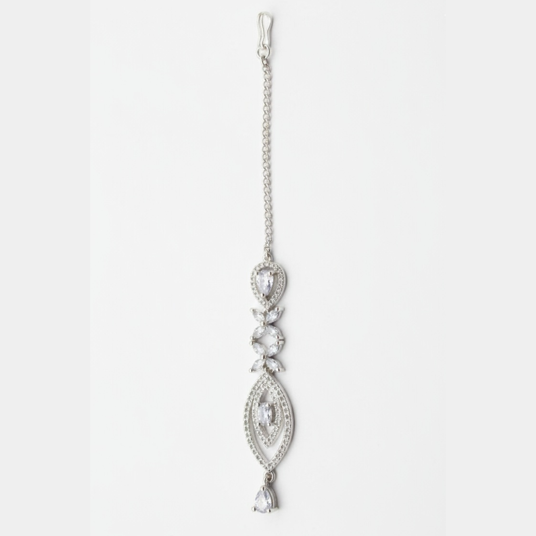 Oval White Stones Maang Tikka with Hanging