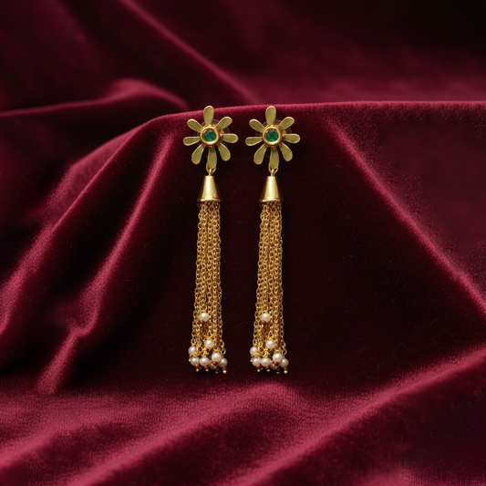 Flower Stud with Handing Chains Drops