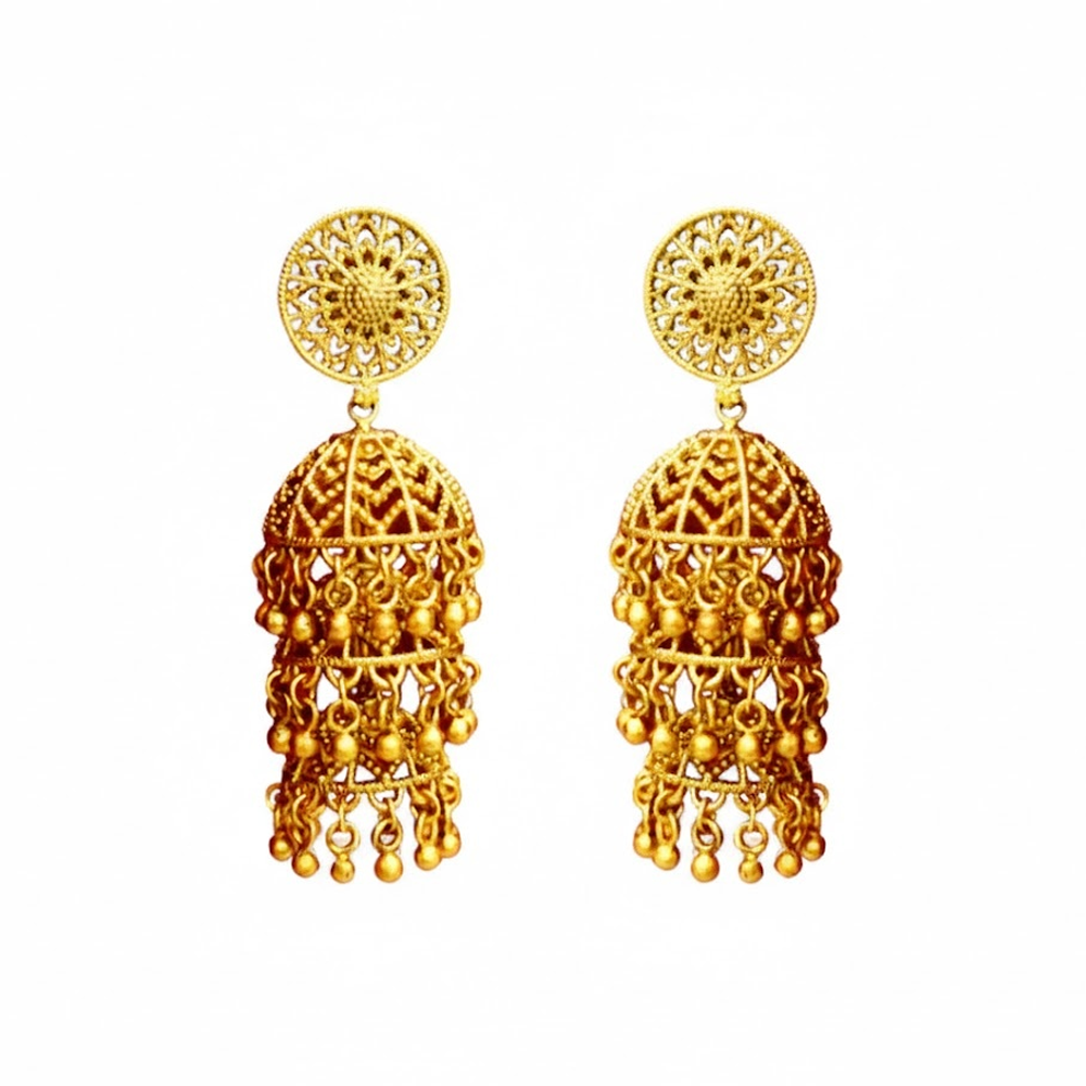 Triple Jhumka Umbrella Model with Golden Beads