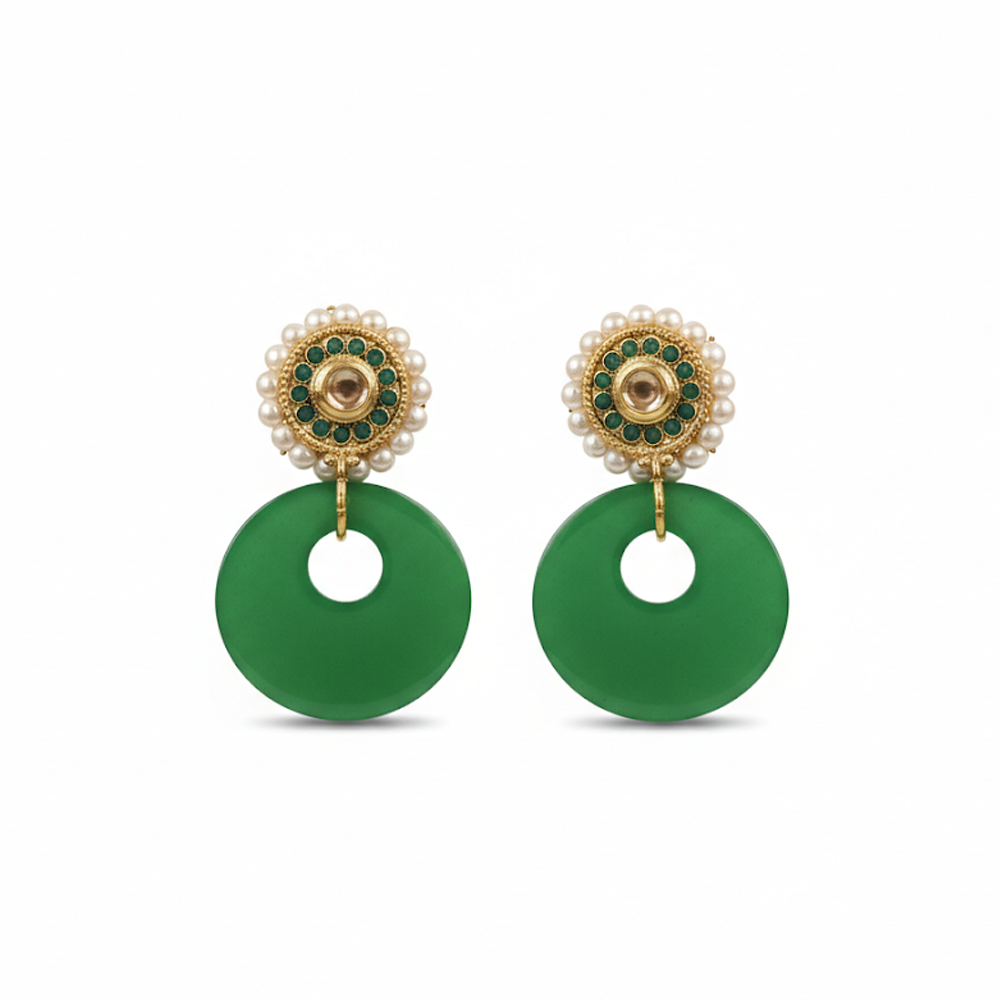 Beautiful Pearls Stud with Green Hanging