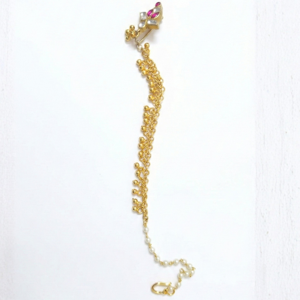 Kundan Stones with Hanging Beads to Ears Nosepin