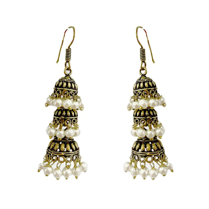 Oxidised Jhumkas with beads