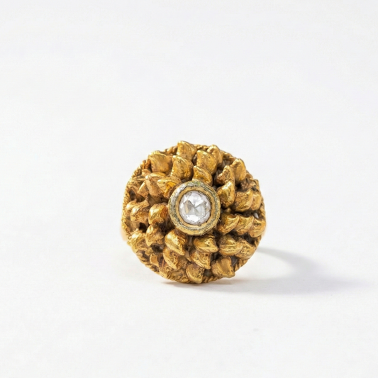 Blooming Flower Round Finger Ring With White Stone