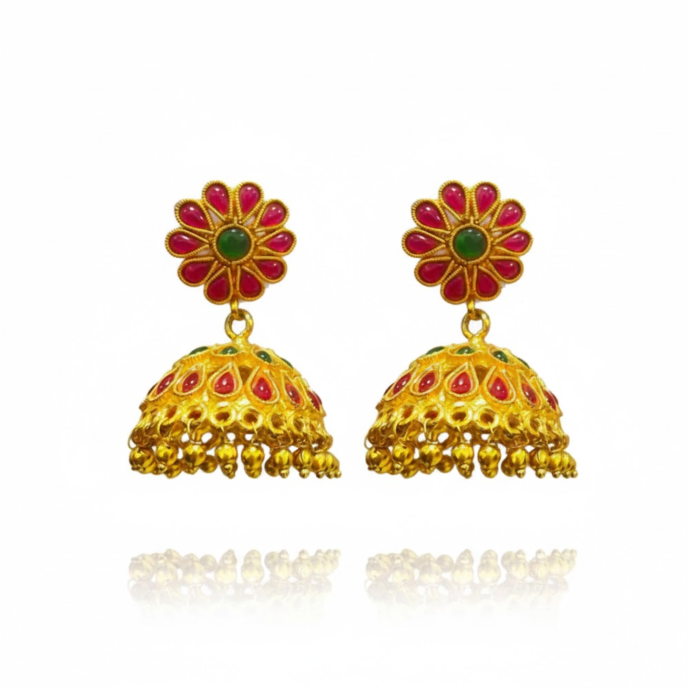 Red & Green Stones Traditional Stone Jhumka