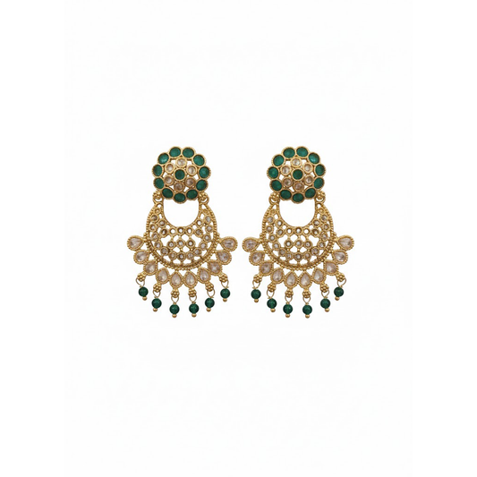 Green Stones with Kundan Stones Hanging Earrings