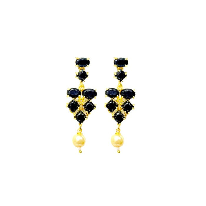 Gold Plated Necklace With White Black Stones & Pearls