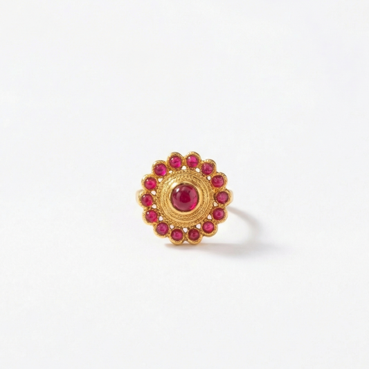 Red Kemp Stone Flower Finger Ring