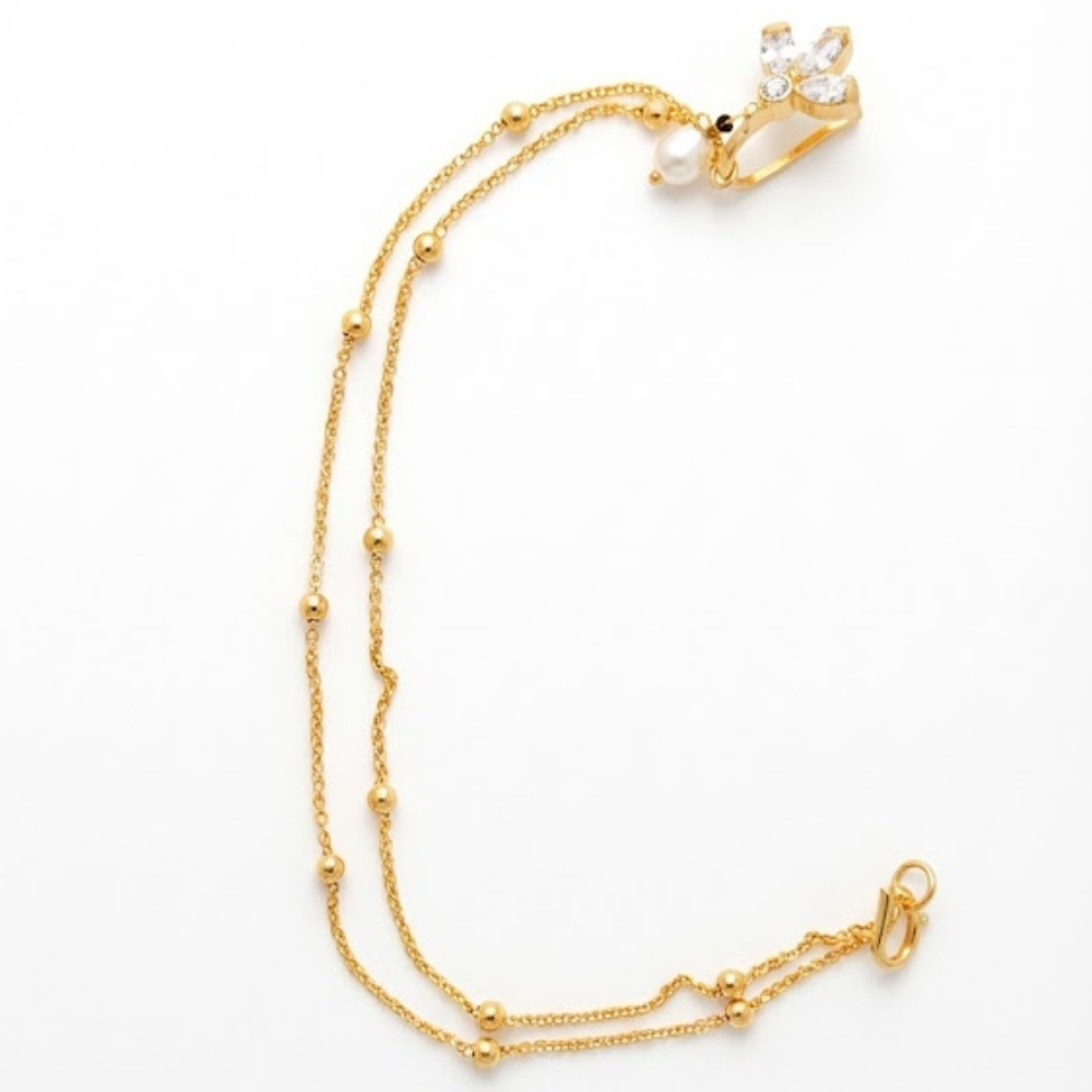 Kundan Stone Flower Double String Nosepin
