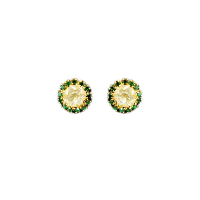 Gold plated small star stud with green stones