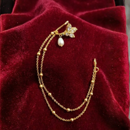 Kundan Stone Flower Double String Nosepin