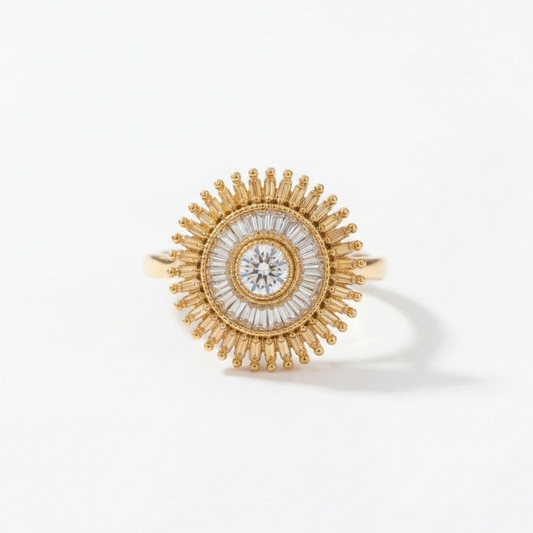 Big Round Finger Ring With White Kundan Stones
