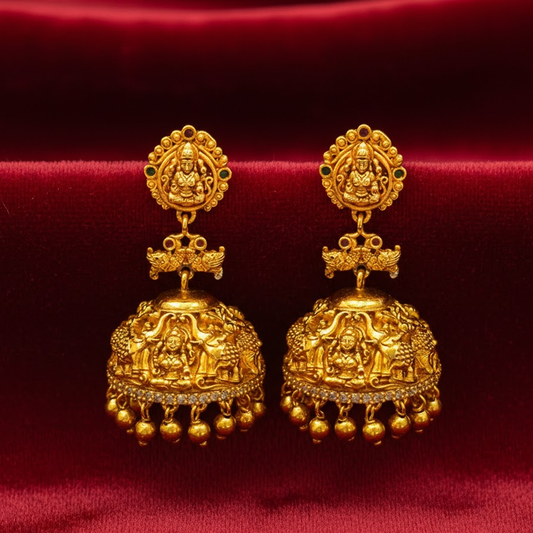 Jhumkas With Golden Beads & Lakshmi Studs