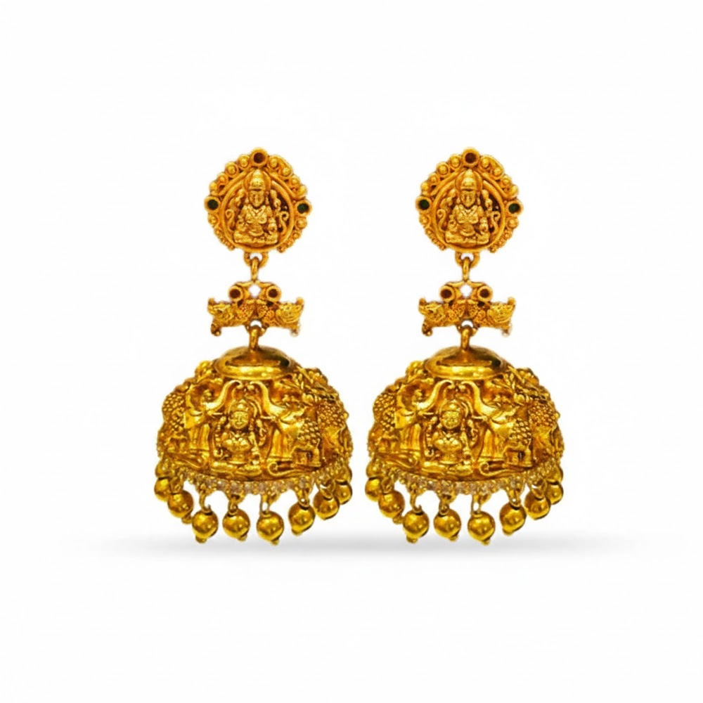 Jhumkas With Golden Beads & Lakshmi Studs