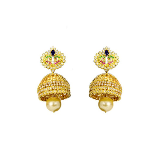 Gold Plated Jhumka and White Peral
