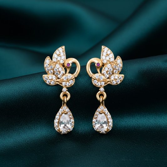 Peacock Studs with Hanging Stones