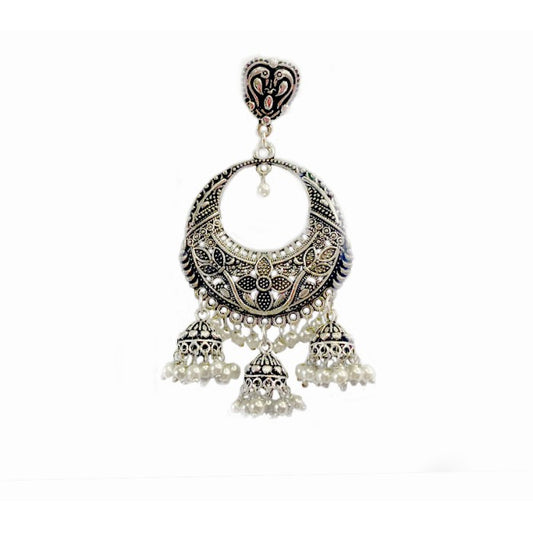 Oxidised classic jhumkas with white pearls